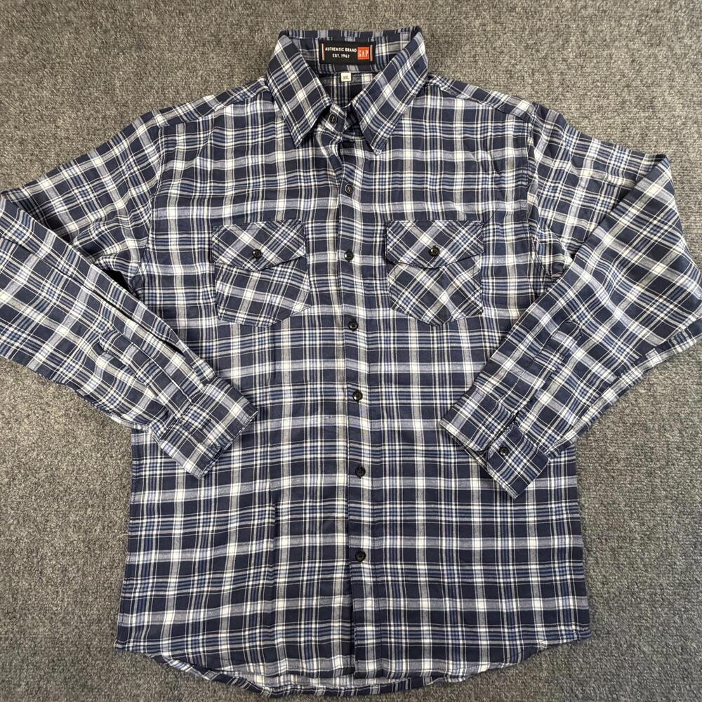 GAP Mens XXL Blue Plaid Long Sleeve Button Up Casual Shirt with Pockets #1487
